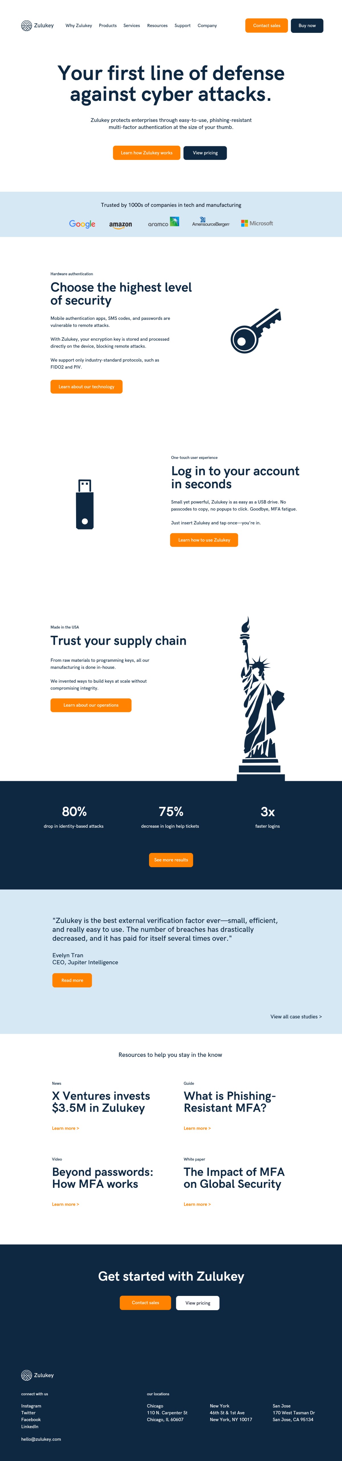 Sample of a landing page for a cybersecurity company